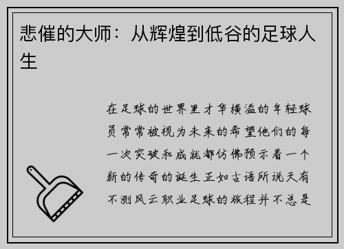 悲催的大师：从辉煌到低谷的足球人生